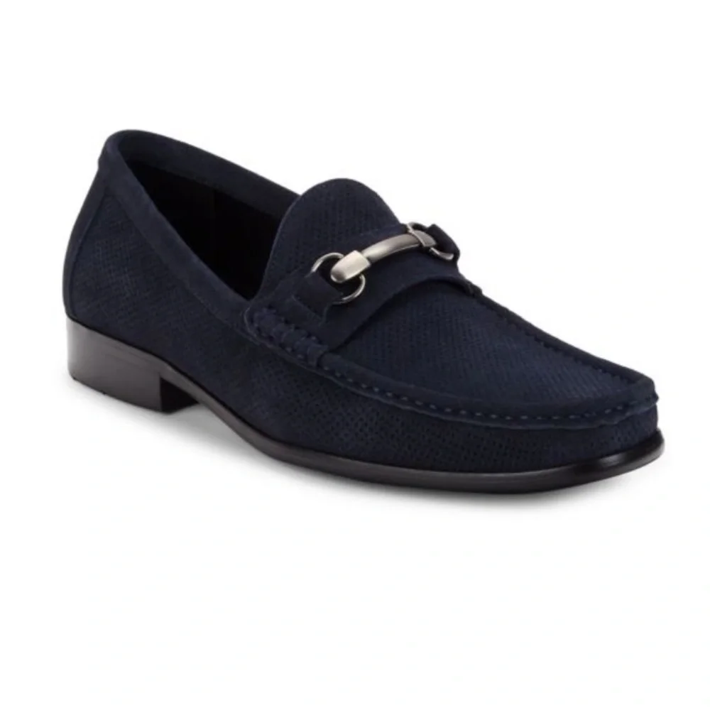 LIKE NEW Saks Fifth Avenue DOMINIC 2 Navy Perforated Suede Loafers 10.5 - Picture 5 of 5
